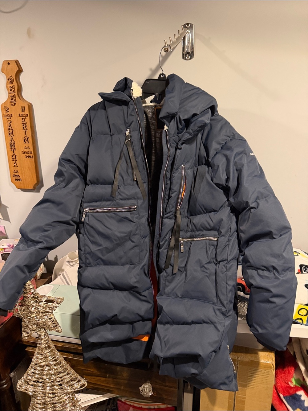 Women’s Navy Puffer Coat with Hood